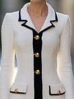 Elegant Contrast Trim Tweed Blazer Dress