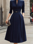 Structured Notch Neck Belted Midi Dress