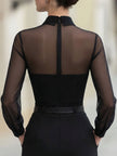 Sheer Panel Pleated Front Blouse