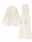 Elegant Cape-Style Blazer And Sleeveless Wide-Leg Jumpsuit Two-piece Set
