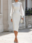 Fitted Long-Sleeve Dress With Pleated Chiffon Sleeves