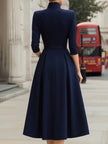 Structured Notch Neck Belted Midi Dress