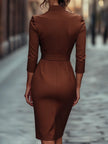 Refined Black Belted Sheath Dress with Mandarin Collar