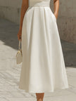 Elegant V-Neck Sleeveless Belted A-Line Midi Dress