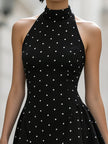 Elegant Polka Dot Halter Neck Sleeveless Flared Mini Dress
