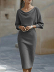 White Draped Batwing Midi Dress