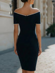 Off-Shoulder Contrast Trim Tailored Sheath Dress
