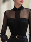 Sheer Panel Pleated Front Blouse