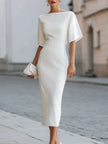 Boat Neck Short Sleeve Tailored Midi Dress