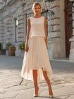 Layered Overlay Asymmetric Hem Sleeveless Midi Dress