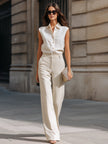 Sleeveless Button-Front Blouse And Wide-Leg Trousers Set
